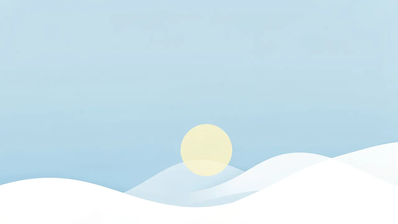 Minimal desktop design with a light blue gradient sky, soft white bottom waves, and a pale yellow sun circle