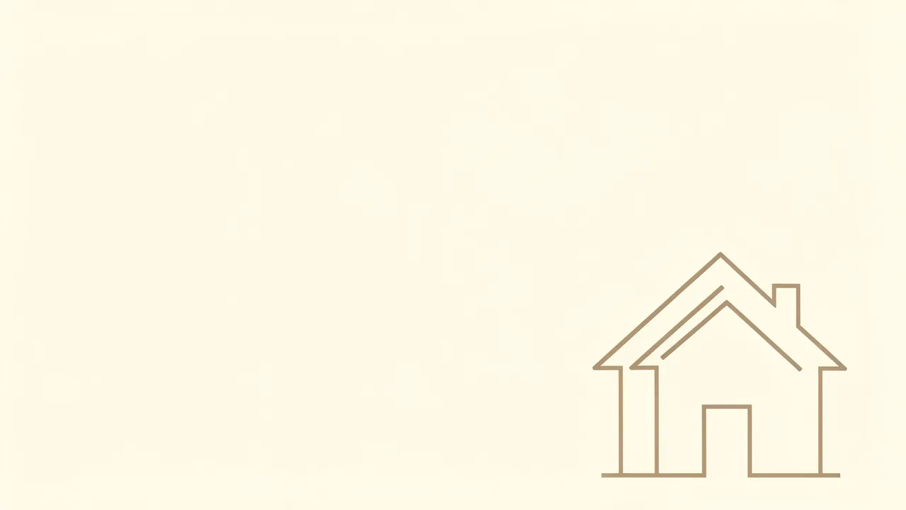 A thin beige outline of a house sits in the lower right corner of an empty pale cream background