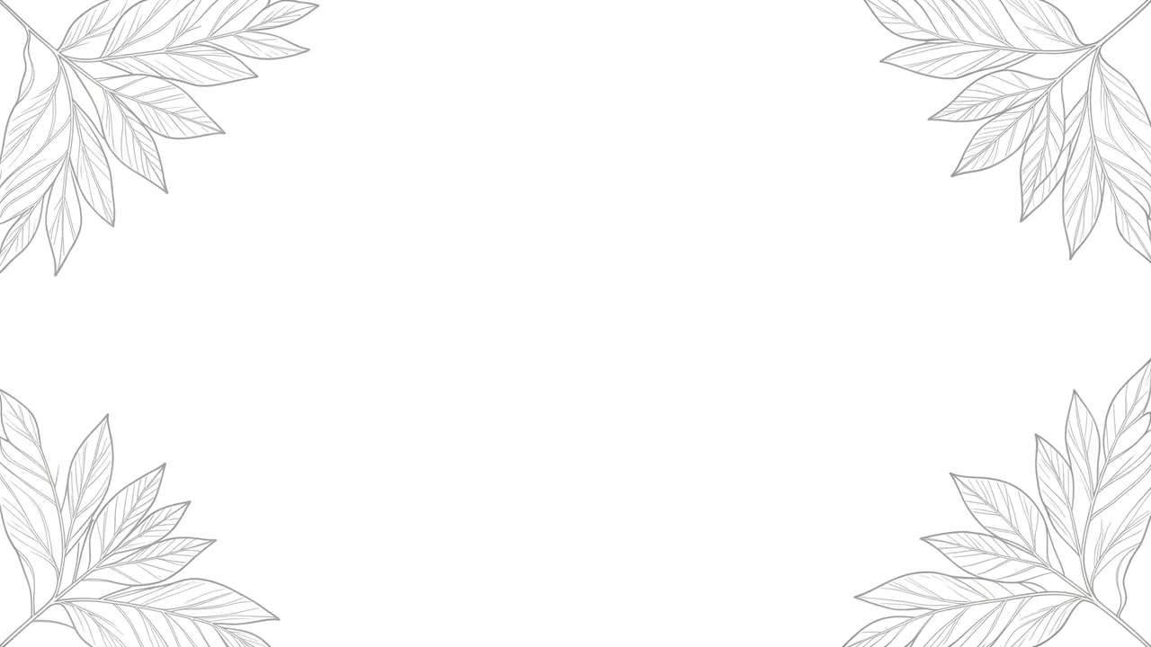 Delicate gray line-drawn leaf sprigs sit in all four corners of a blank white background