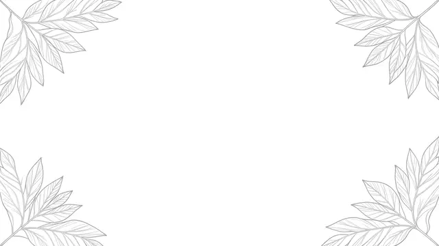 Delicate gray line-drawn leaf sprigs sit in all four corners of a blank white background