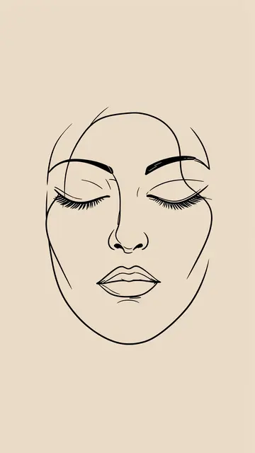 Black line art of an abstract closed-eye face on a solid beige background