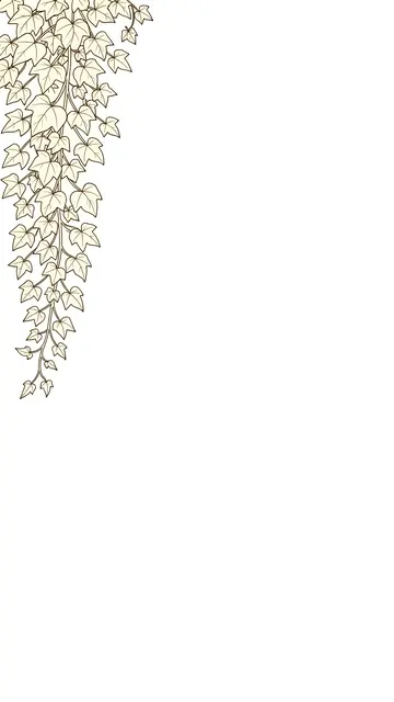 Simple line art ivy trailing down the top left against a plain warm white empty background