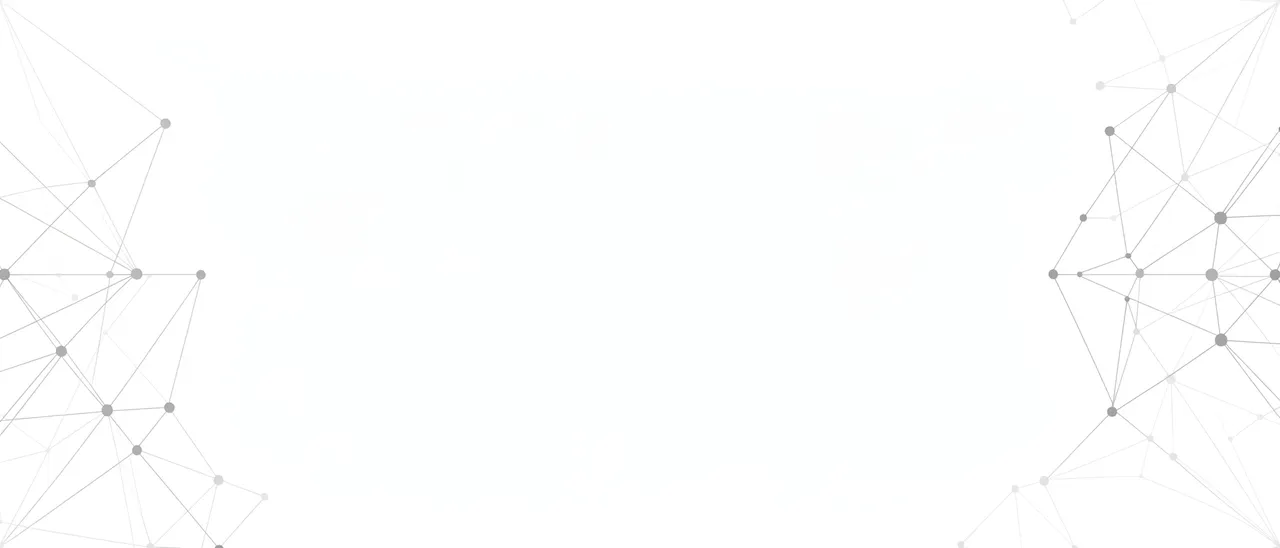 Pale gray line art network nodes sit on left and right edges of a blank white banner background