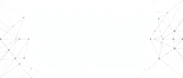 Pale gray line art network nodes sit on left and right edges of a blank white banner background