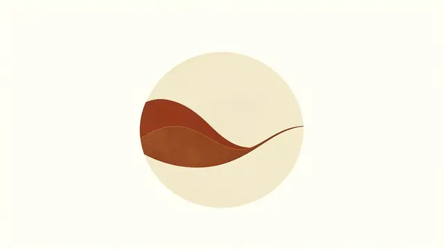 A minimalist abstract graphic with a pale cream circle and smooth curved rust-toned wave shapes