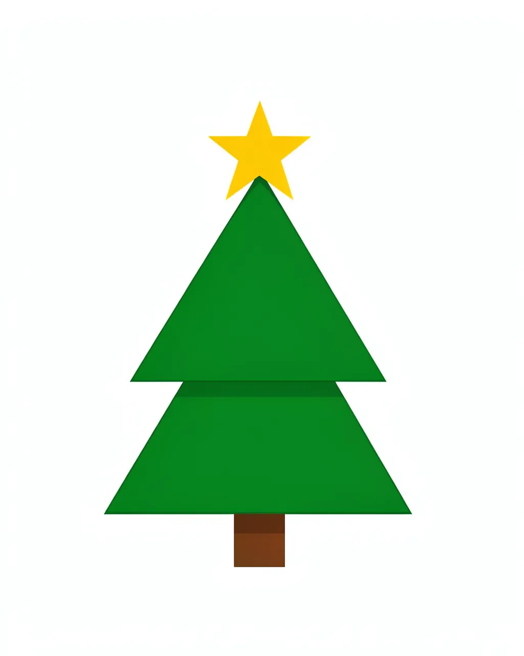 Flat minimalist illustration of a geometric Christmas tree with a yellow star on a plain white background