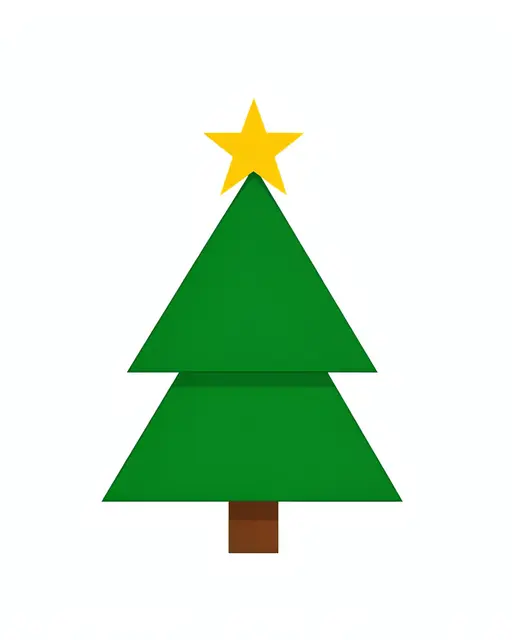 Flat minimalist illustration of a geometric Christmas tree with a yellow star on a plain white background