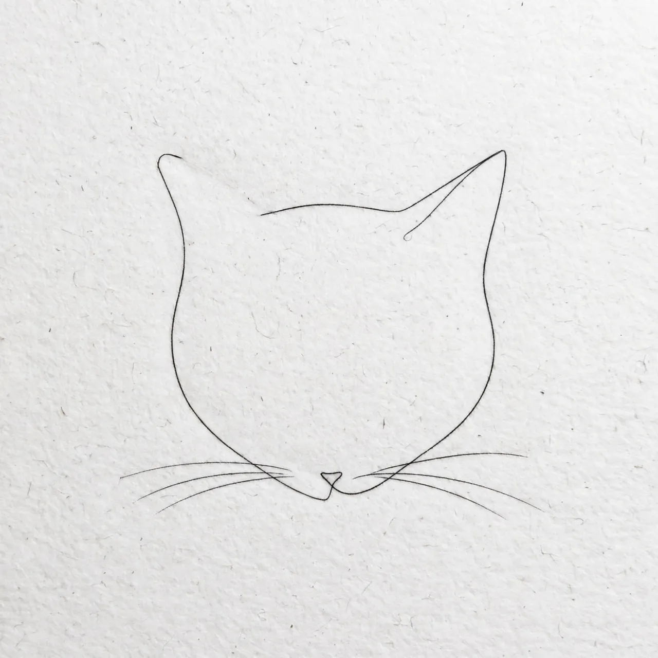 Delicate single line drawing of a cat head silhouette on textured white paper
