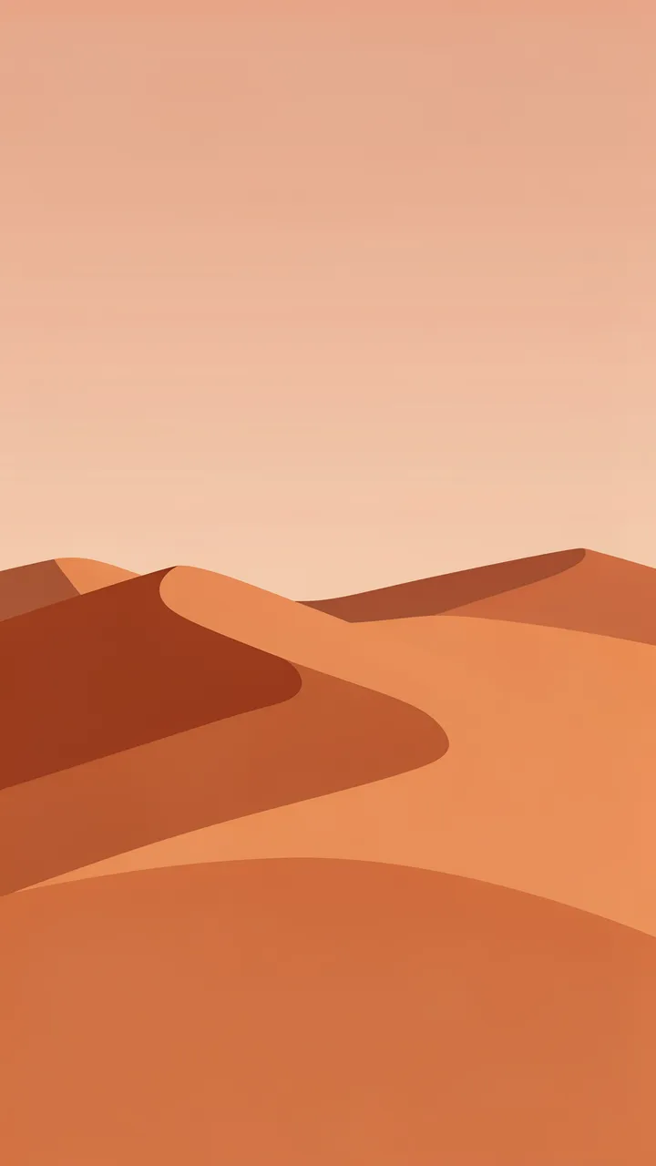 Flat minimalist illustration of layered sand dunes in warm terracotta and peach tones for a phone wallpaper