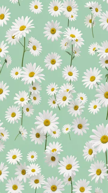 Seamless repeating pattern of white daisies scattered across a soft mint green background