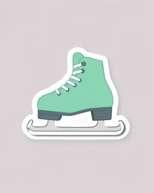 Flat cute illustration of a mint green ice skate die-cut sticker with a white border on a light gray background
