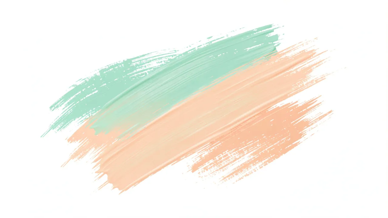 Diagonal overlapping wide brush strokes in soft mint green and peach set against a plain white background