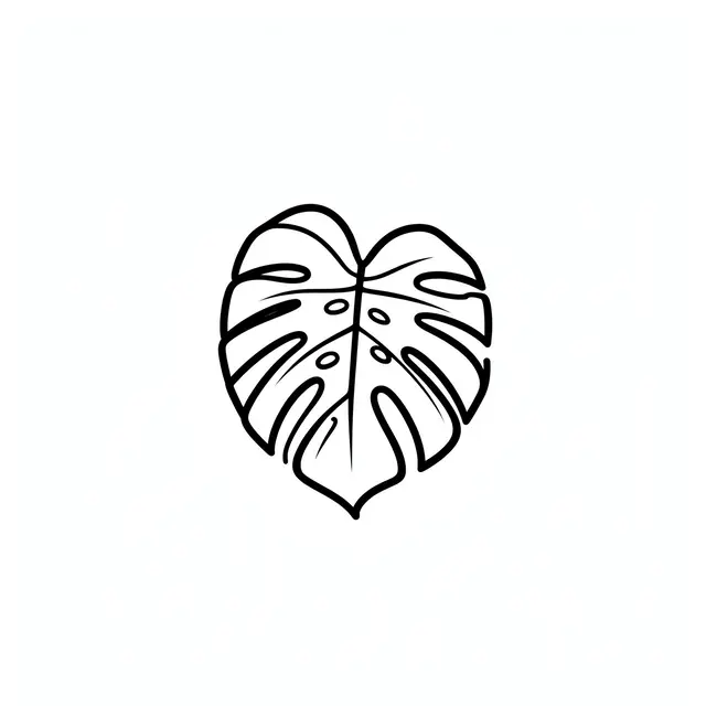 Bold black line art of a single monstera leaf centered on a plain white background