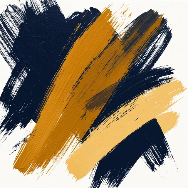 Textured diagonal navy blue and warm ochre brush strokes on a light canvas background