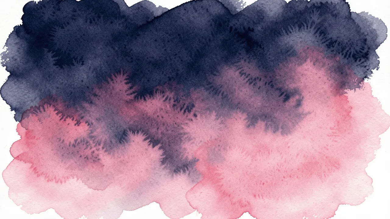 Blended soft-edged navy blue and dusty rose watercolor washes on a white background
