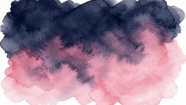 Blended soft-edged navy blue and dusty rose watercolor washes on a white background