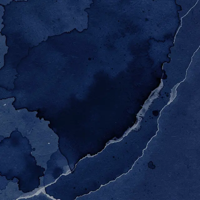 Deep navy ink bleeds across textured wet paper with pale tide line edges and pooled patches