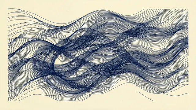 Flowing wavy navy fine lines rendered in a pen plotter style on cream paper