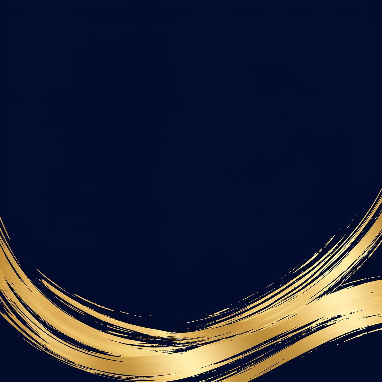 Deep navy background with sweeping metallic gold brushstrokes along the bottom edge and empty central copy space