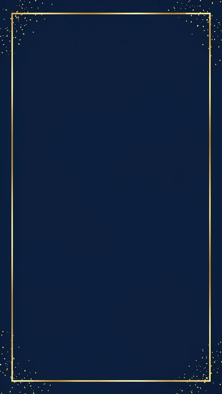 Vertical empty navy background with thin gold rectangular border and tiny gold flecks at each corner
