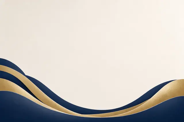 Smooth layered navy and metallic gold waves run along the bottom of a plain light cream background with blank copy space.