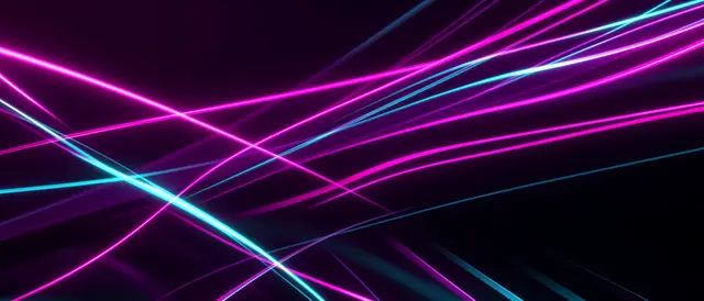 Crossing neon magenta and cyan light streaks stretch diagonally across a dark empty backdrop with clear negative space above.