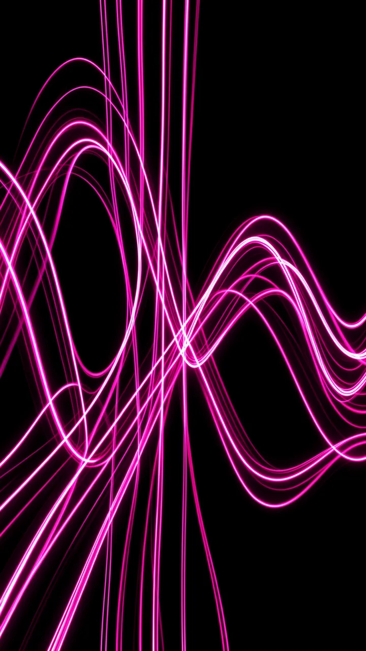 Glowing hot pink wavy vertical light trails flow across a solid black background