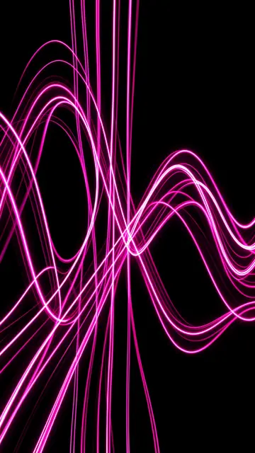 Glowing hot pink wavy vertical light trails flow across a solid black background