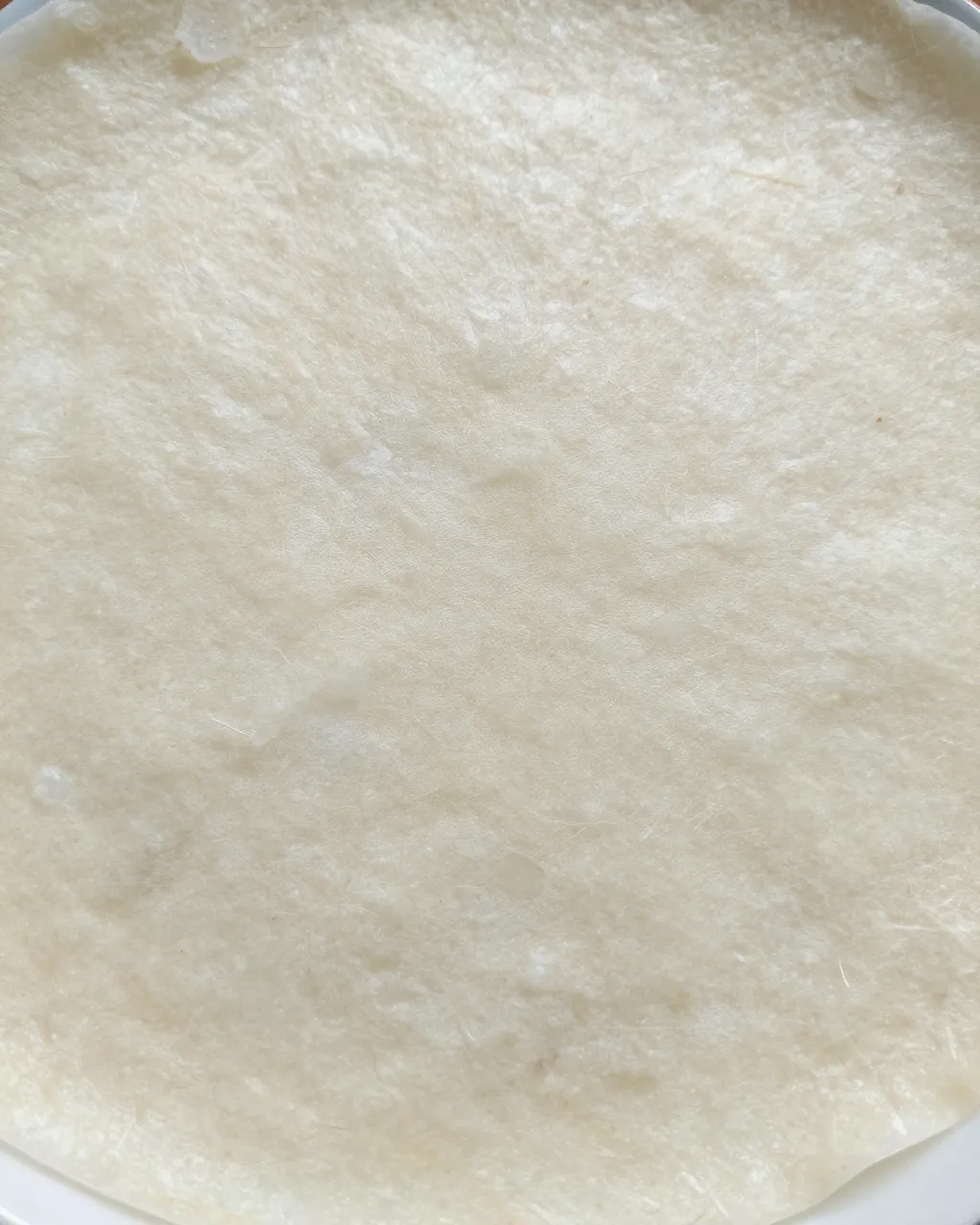 Top view full frame close up of textured off-white rice paper with visible fine embedded fibers and soft cloudy tonal