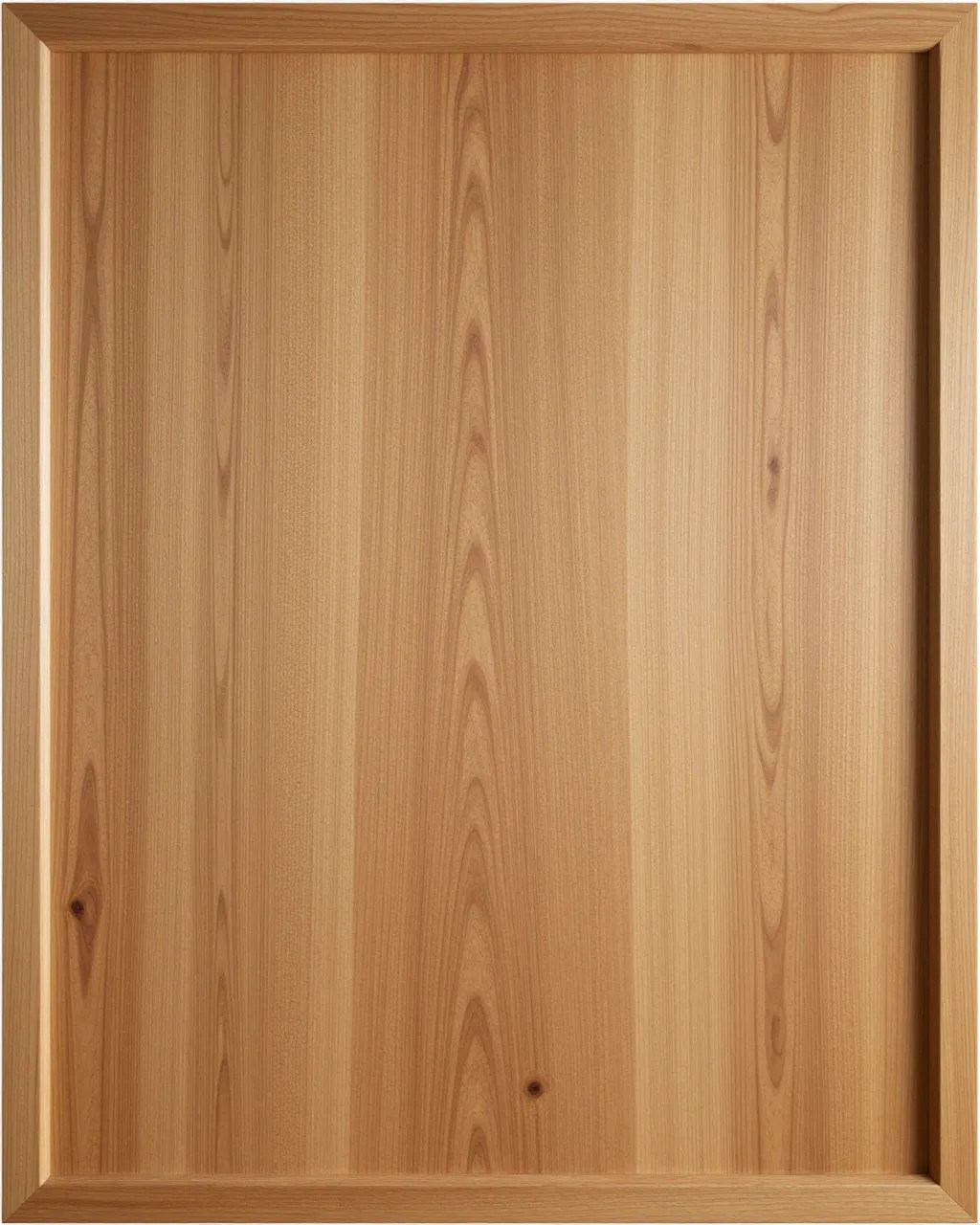 Full frame view of warm oiled elm wood with wavy grain and a recessed edge frame