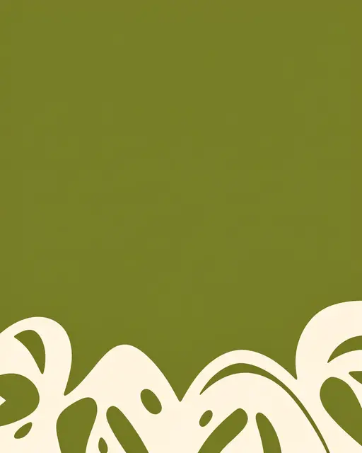 Solid olive green background with cream abstract cutout shapes along the bottom edge and empty upper copy space