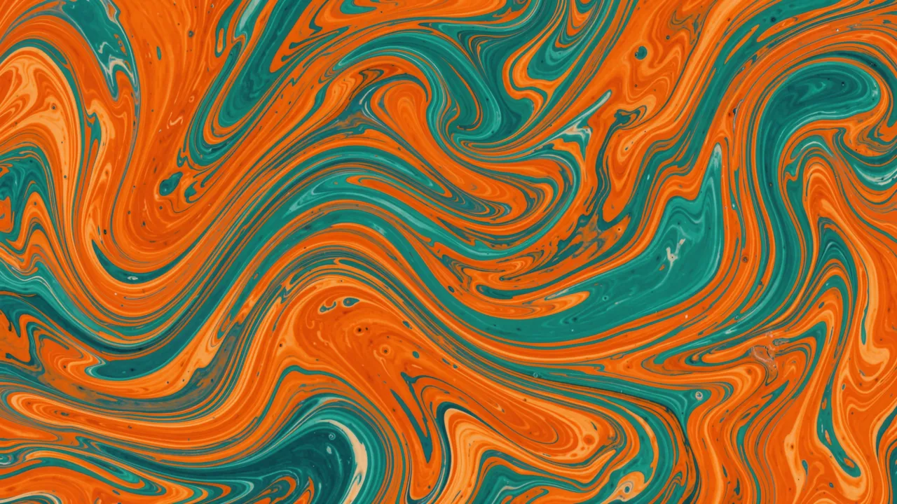 Smooth swirling marbled abstract pattern in vibrant orange and teal hues