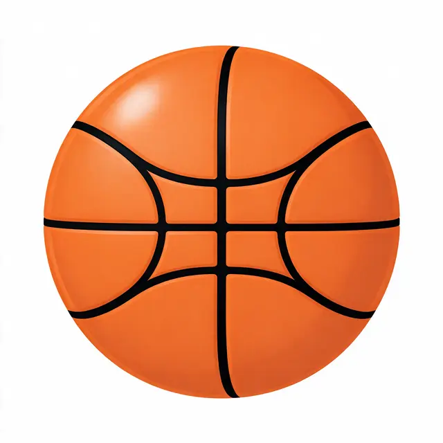 Flat illustration of a plain orange basketball with black seams and a soft highlight on a white background