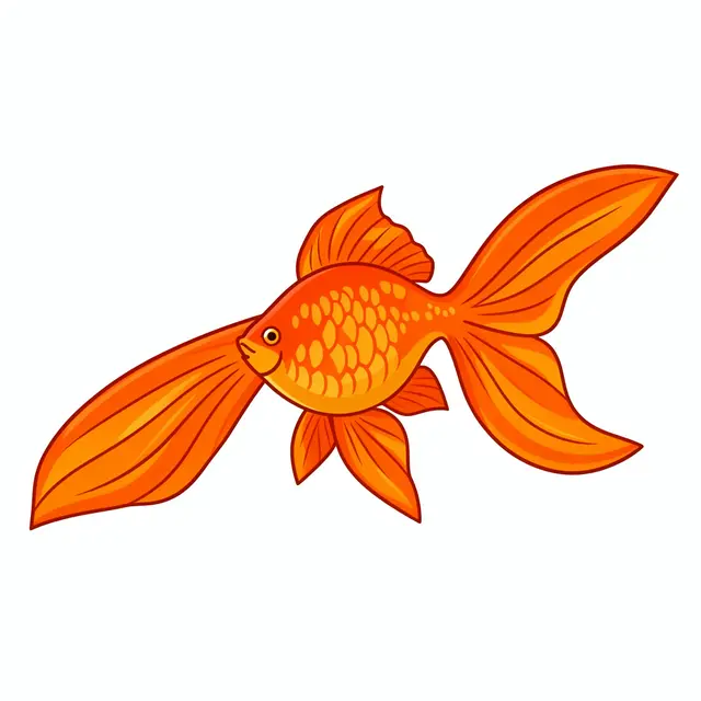 Flat illustrated orange goldfish with flowing fins isolated on a plain white background