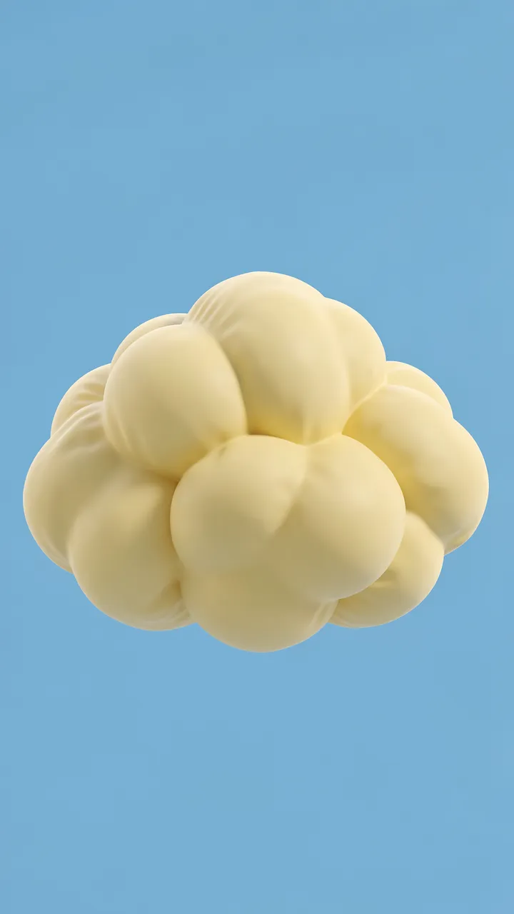 A soft inflated pale yellow 3D cloud floats centered on a solid light blue background