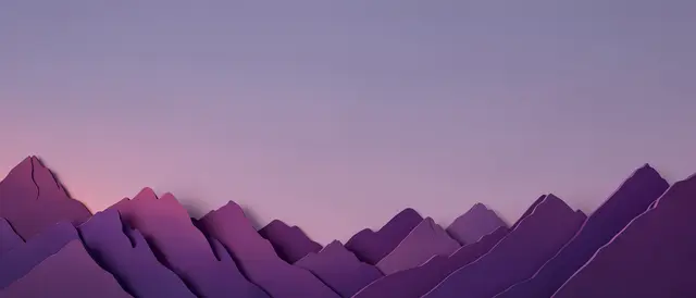 Layered paper cut mountain ridges in purple dusk tones sit along the bottom of a wide empty gradient sky