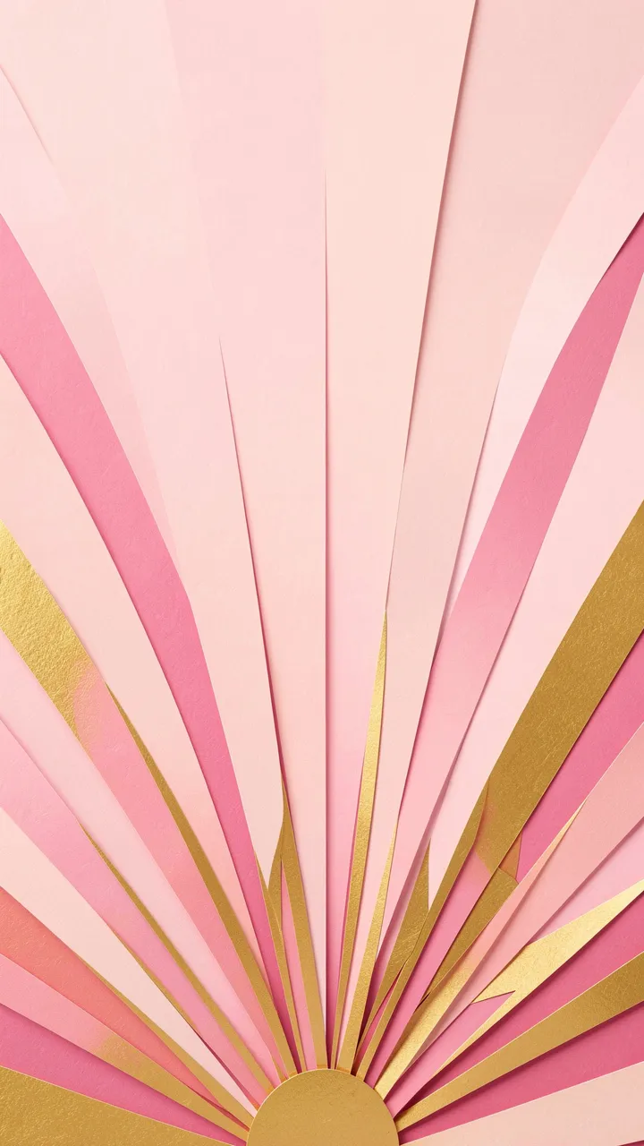 Layered paper cut sunburst rays in pink and gold fan upward from the bottom with empty pale pink space above