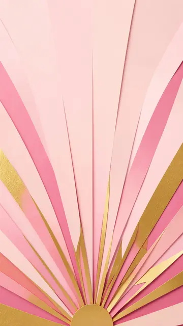 Layered paper cut sunburst rays in pink and gold fan upward from the bottom with empty pale pink space above