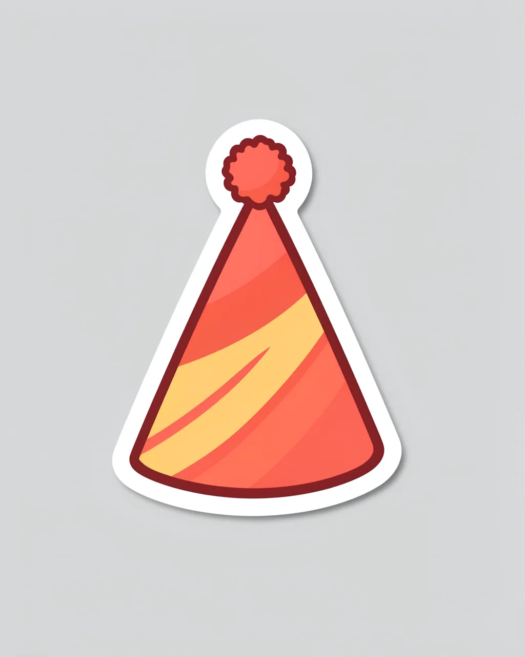 Cute flat illustration party hat sticker with white border on a light gray background