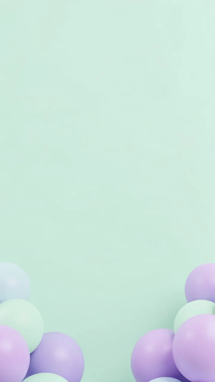 Smooth pastel mint and lilac 3D spheres rest in the bottom corners of a tall empty mint background.