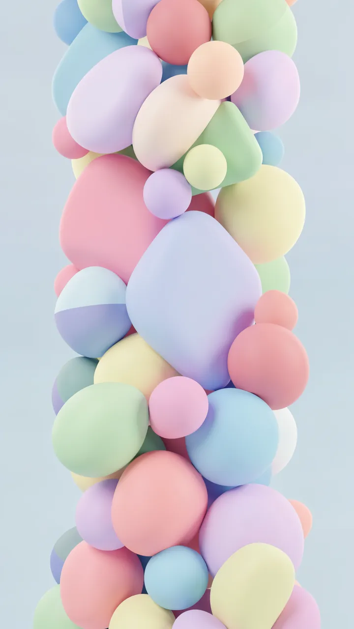 A vertical stack of smooth rounded pastel 3D shapes against a pale light blue background
