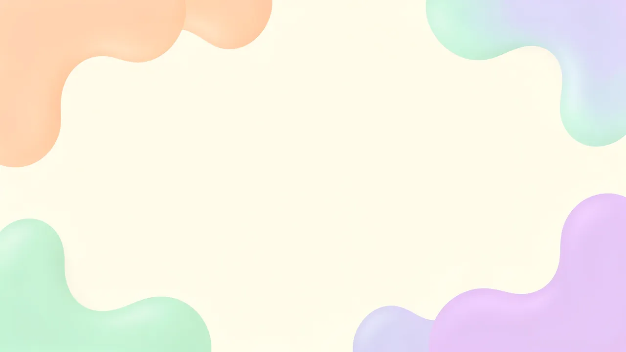 Soft rounded peach, mint, lilac blobs frame a large empty cream center.