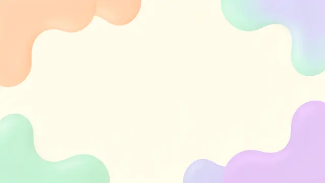 Soft rounded peach, mint, lilac blobs frame a large empty cream center.