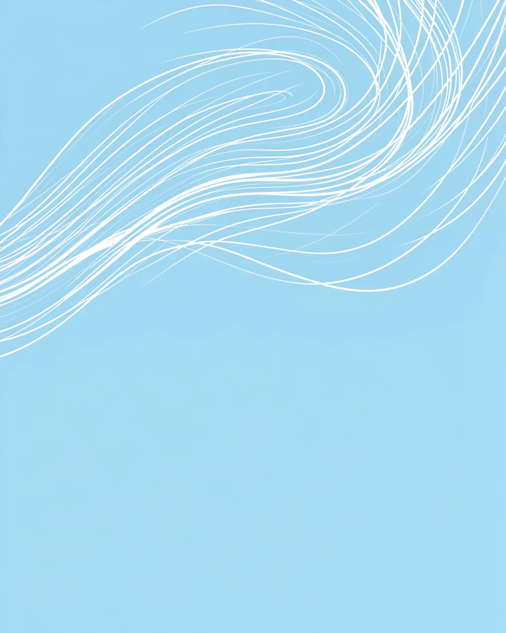 Soft pastel sky blue background with delicate white swirling line artwork at the top and empty copy space below.