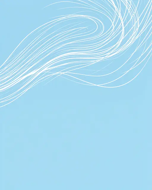 Soft pastel sky blue background with delicate white swirling line artwork at the top and empty copy space below.