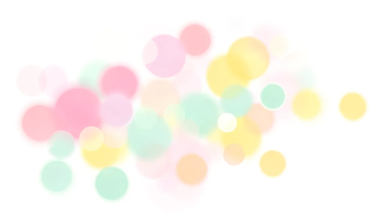 Soft overlapping pastel pink, mint and yellow bokeh circles scattered across a clean white backdrop