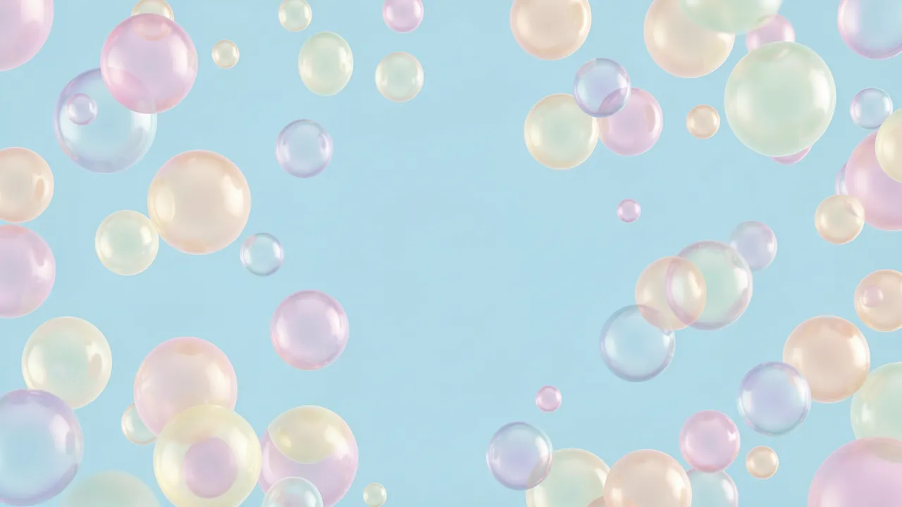 Translucent pastel bubbles float against a soft light blue background with central copy space
