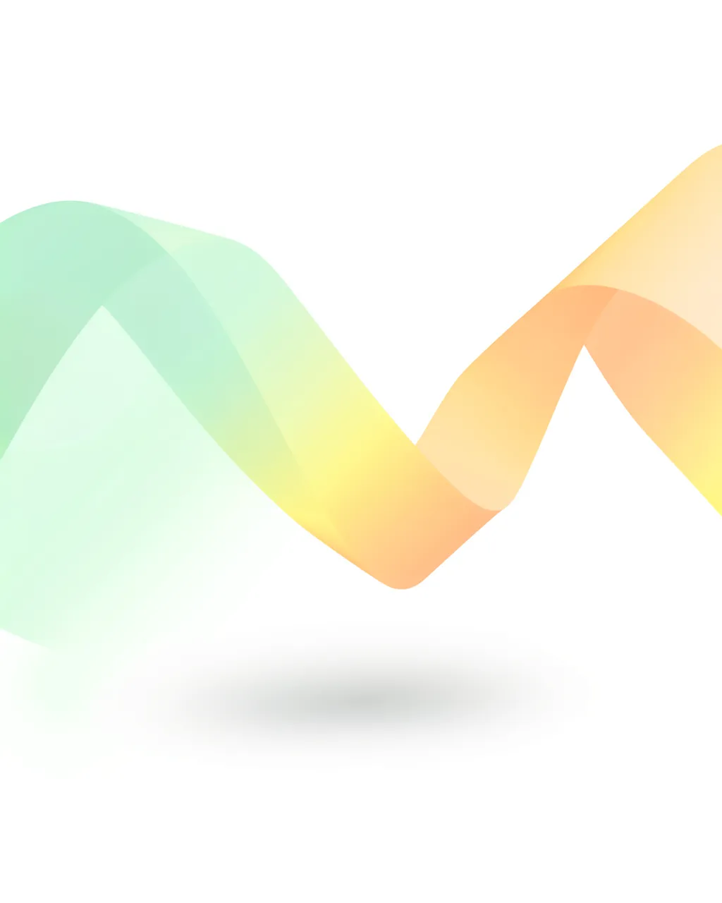 A smooth flowing gradient ribbon in mint, lemon and peach hues floats above a white background with a soft shadow beneath
