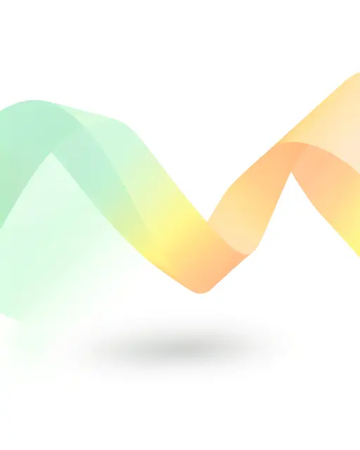 A smooth flowing gradient ribbon in mint, lemon and peach hues floats above a white background with a soft shadow beneath
