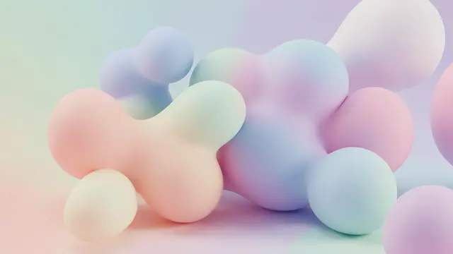 Smooth matte soft blobs in muted pastel tones sit against a matching blended gradient background
